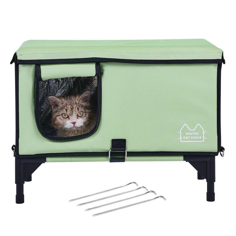 Elevated Cuboid Heated Cat House with Heated Pad