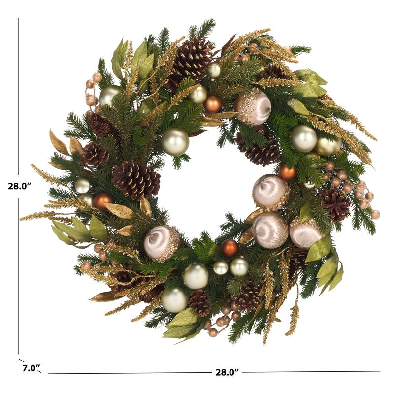 SAFAVIEH Home Luxe 28-inch Gilded Pine Wreath With Ornaments & Pine Cones
