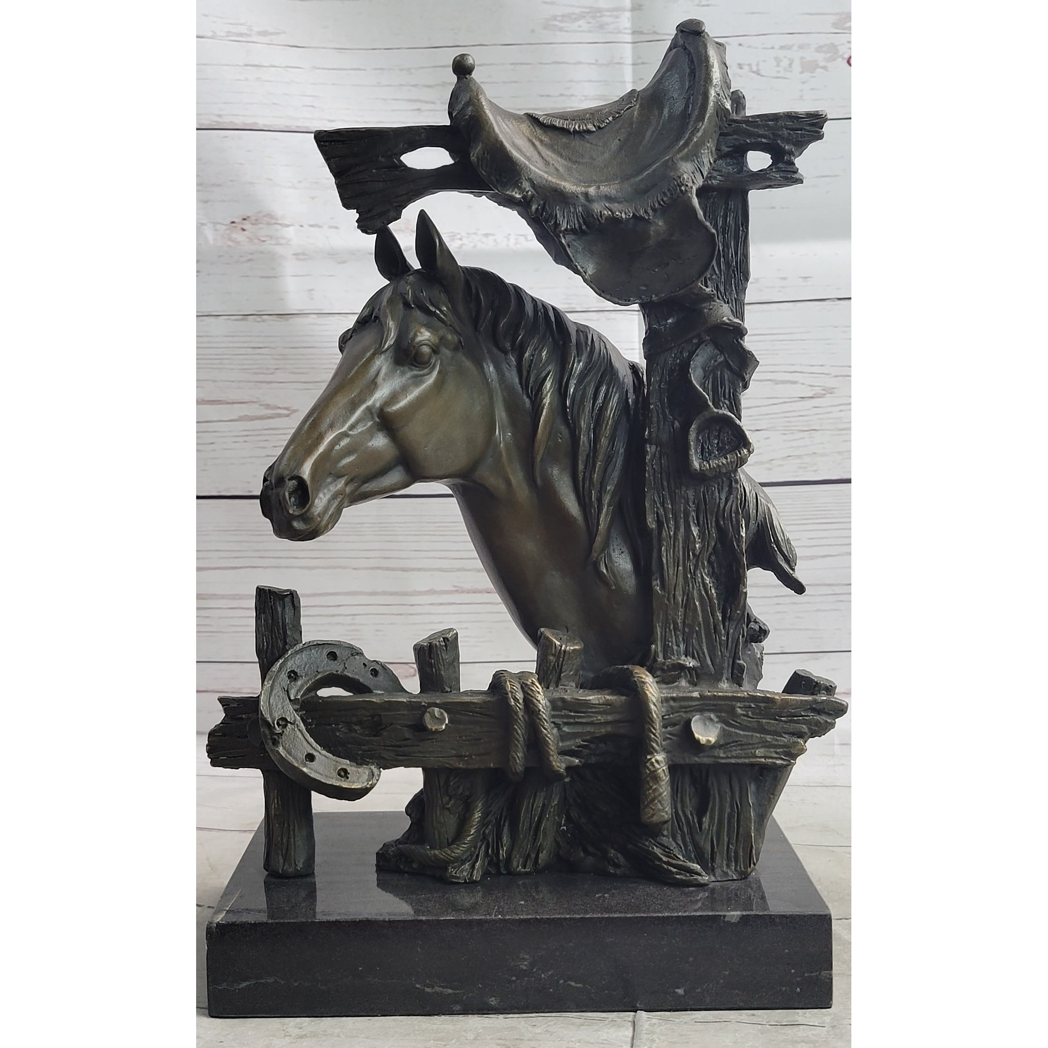 Lost Wax Bronze Casting Bust Of Horse In Stables By Milo On Marble Base