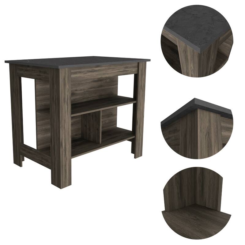 Kitchen Island,Storage Island with Four Legs and Three Shelves - Brown