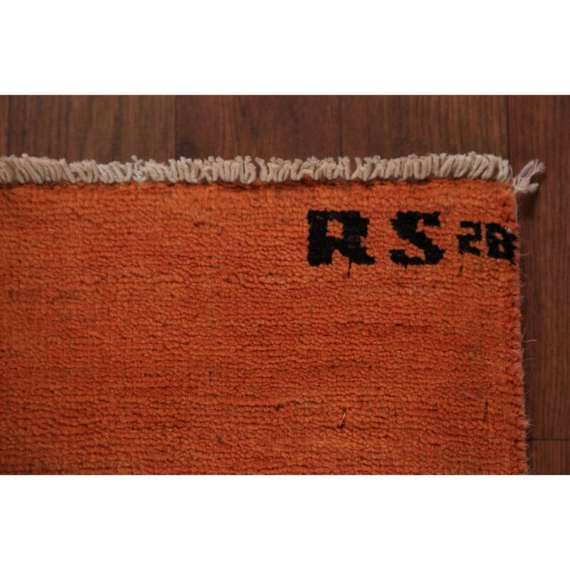 Gabbeh Oriental Area Rug Hand-Knotted Orange Wool Carpet - 6'5" x 9'6"
