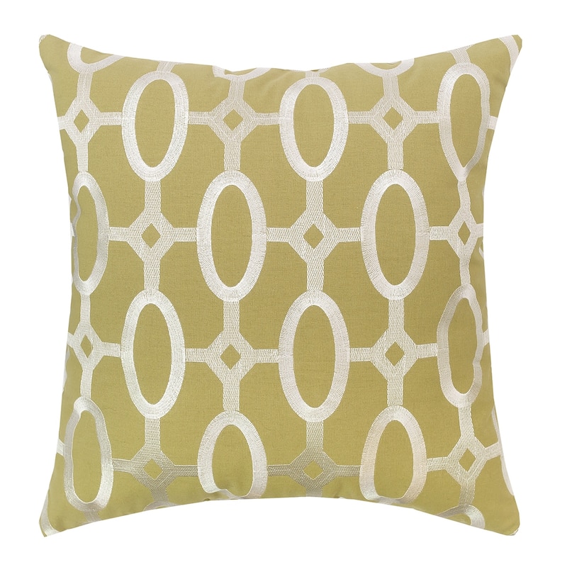 17" x 17" Cream on Green Tufted Pillow