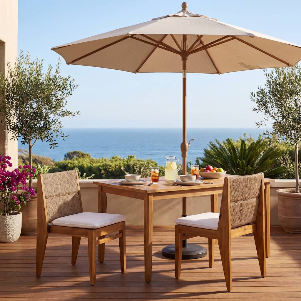 Christopher Knight Home - Modern Outdoor Acacia Wood Armless Dining Chairs Set with Seat Cushion & Woven Wicker Backrest