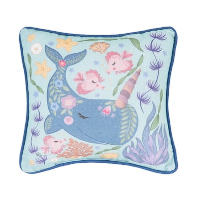 Narwhal Coral Printed Throw Pillow