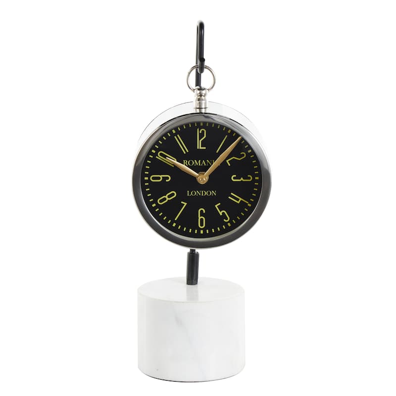 Silver Stainless Steel Suspended Tabletop Clock with Black and White Stand