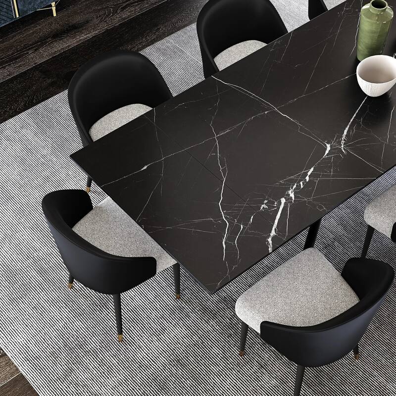 110.24'' Extendable Rectangular Sintered Stone Dining Table For 6-10 People