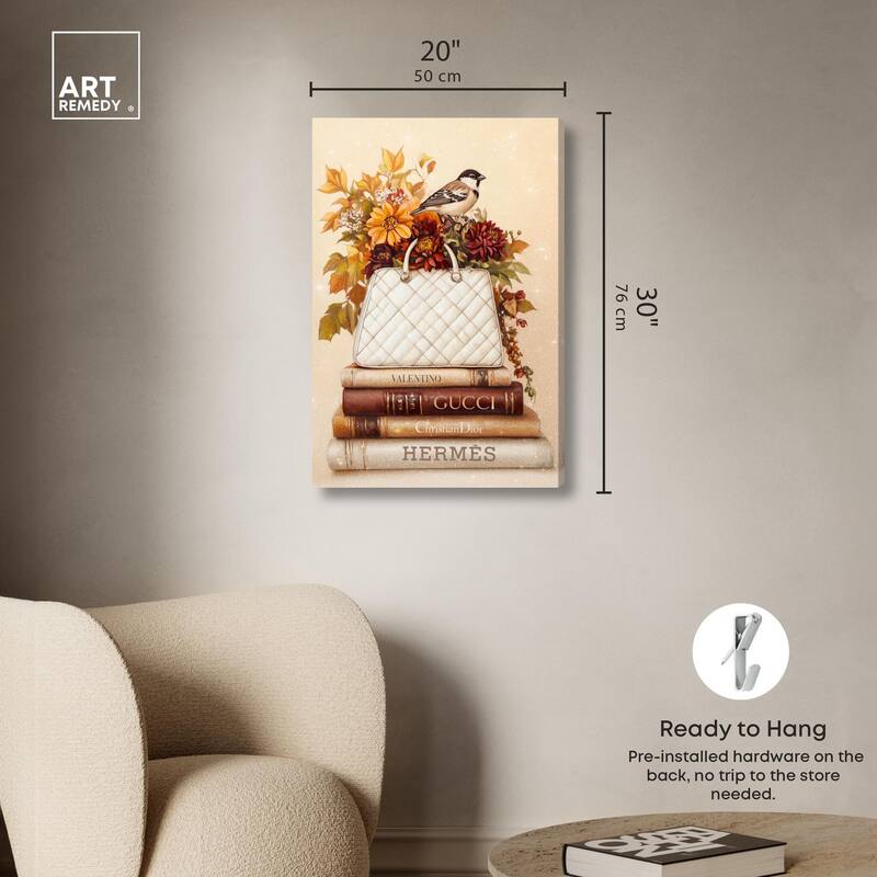 Little Bird Fall Flowers Glam Canvas by Art Remedy, Gallery Wrapped