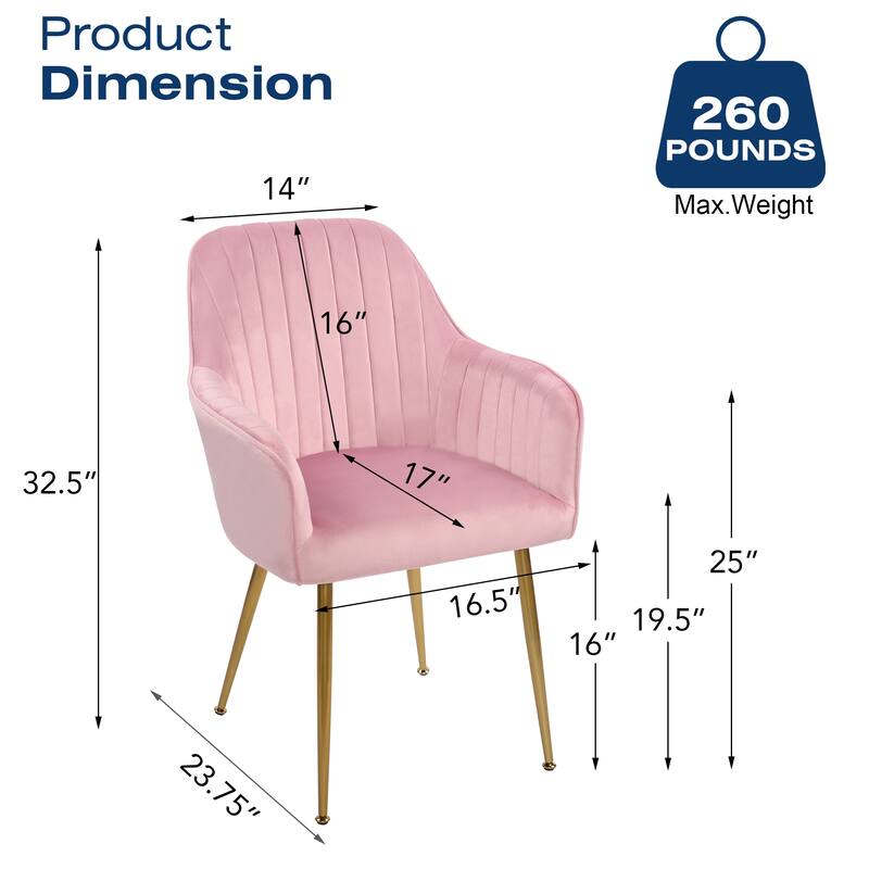 Velvet Accent Dining Chairs with Gold Metal Legs Set of 2