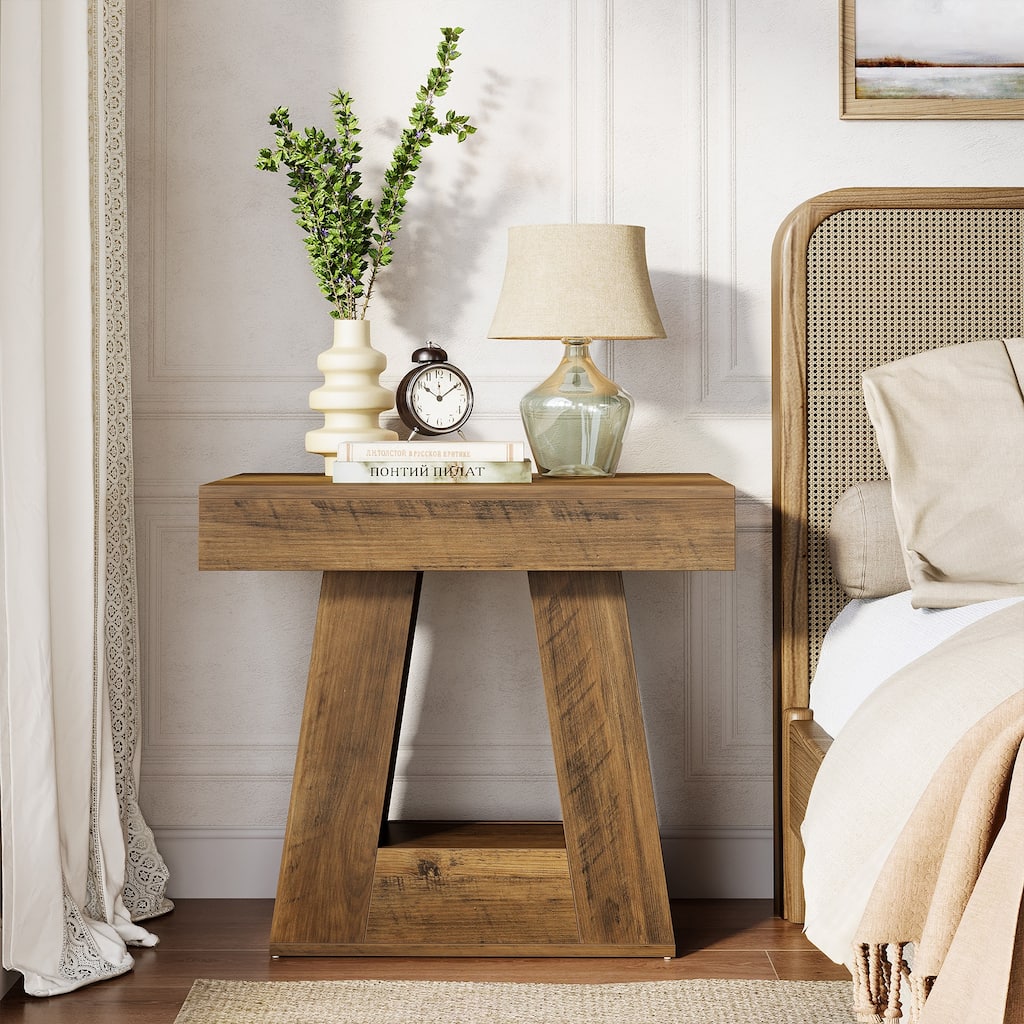 23.62" 2-Tier Modern Nightstand with Trapezoid Base