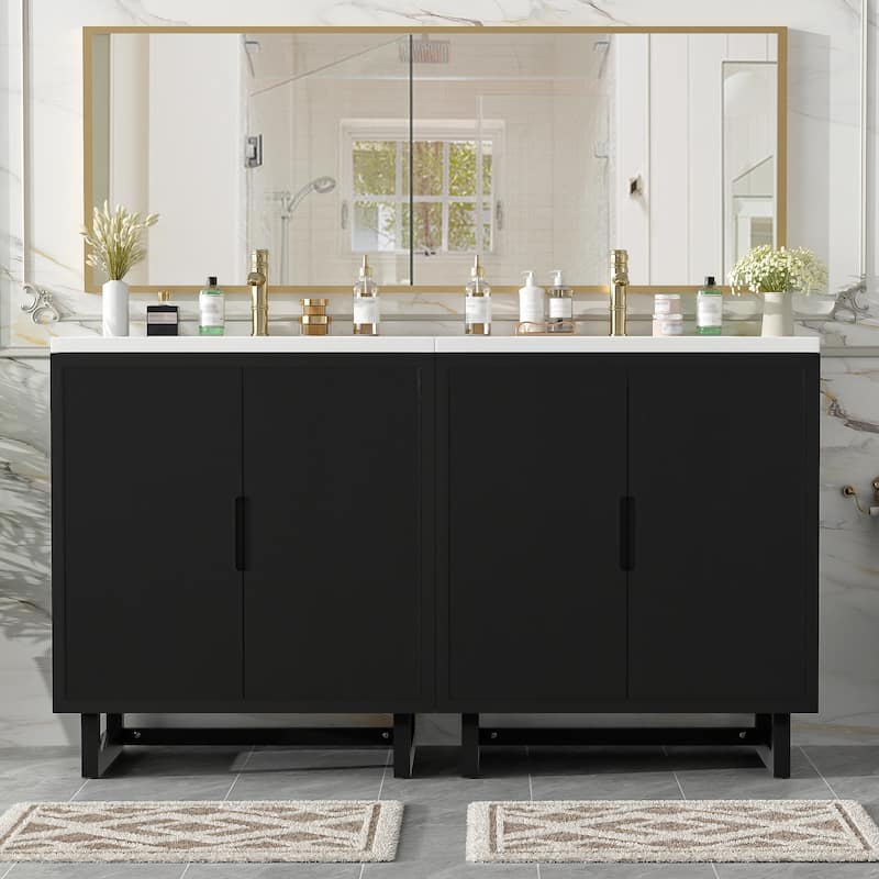 2-Piece Bathroom Vanity Set with Resin Sink, Freestanding Double Sink Bathroom Storage Cabinet, Solid Wood Frame