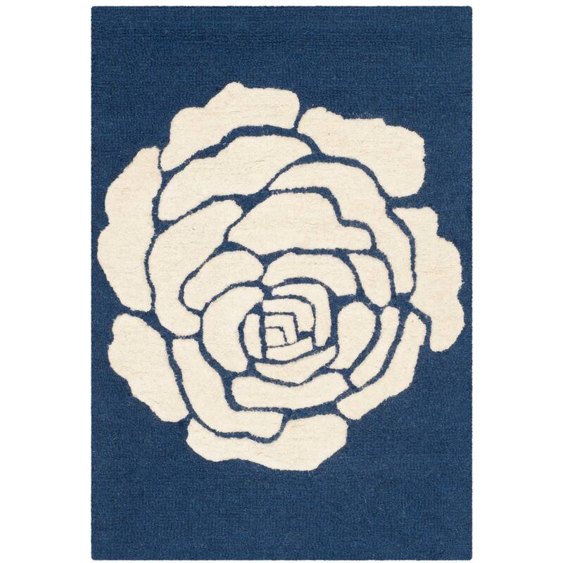 SAFAVIEH Handmade Cambridge Vince Modern Wool Rug - 2' x 3' - Navy/Ivory
