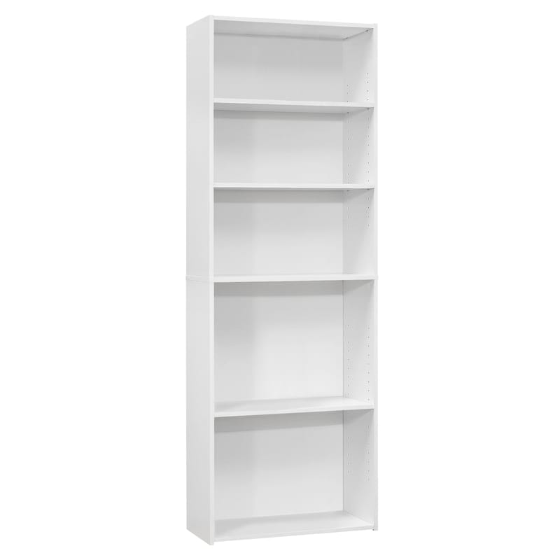 Wood Adjustable 5-Tier Bookcase with Veneer Finish for Office Storage - 11.75” D x 24.75” W x 71.25” H - White