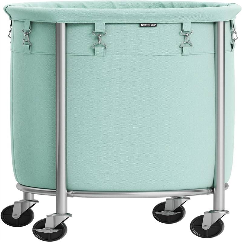 Laundry Basket with Wheels Rolling Laundry Hamper - 19.7"L x 19.7"W x 28"H - Mint Green + Silver