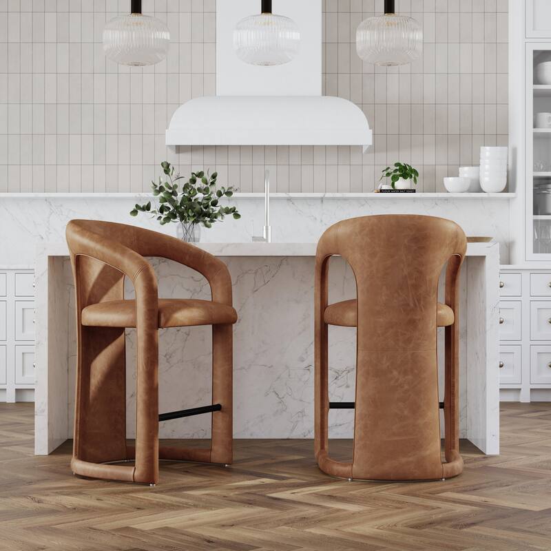Classic Home Archie 26" Distressed Leather Stool