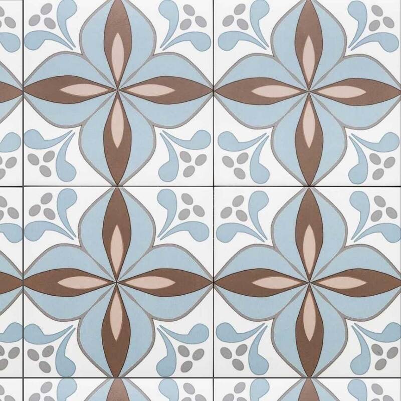 The Tile Life Petals 8.7x8.7 Blue/ Beige Porcelain Floor & Wall Tile