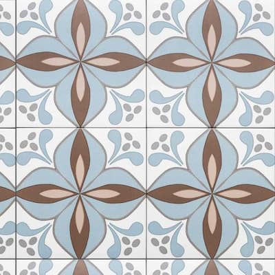 The Tile Life Petals 8.7x8.7 Blue/ Beige Porcelain Floor & Wall Tile