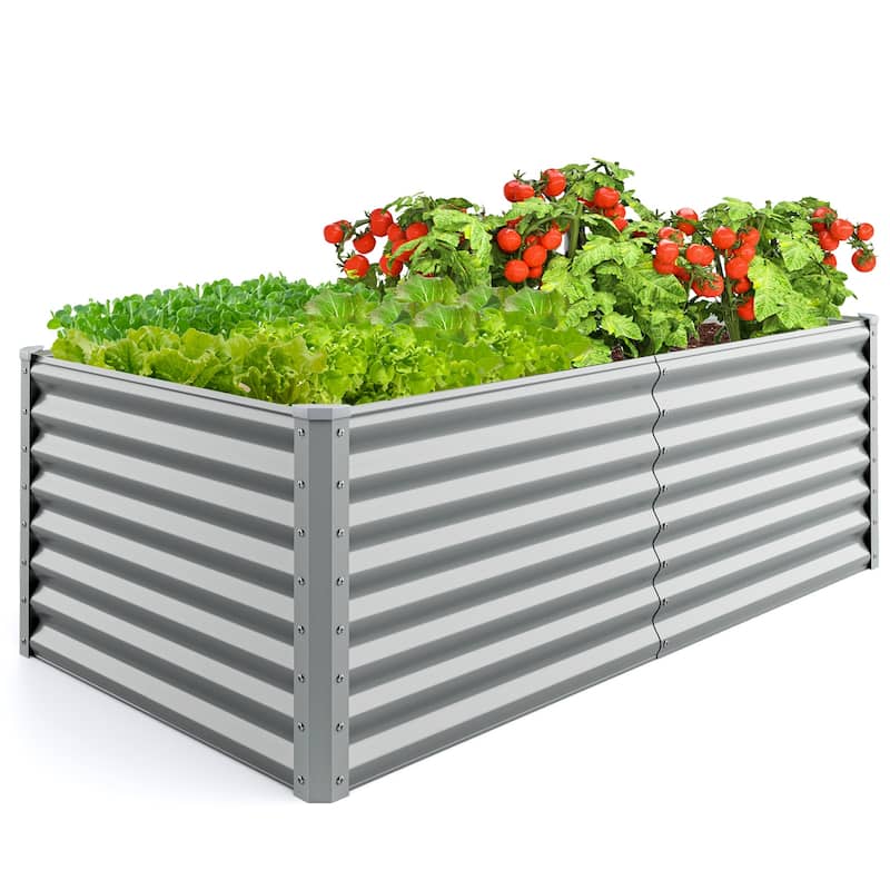 Gymax Raised Garden Bed Large Metal Planter Box Kit for Vegetable Herb - Grey