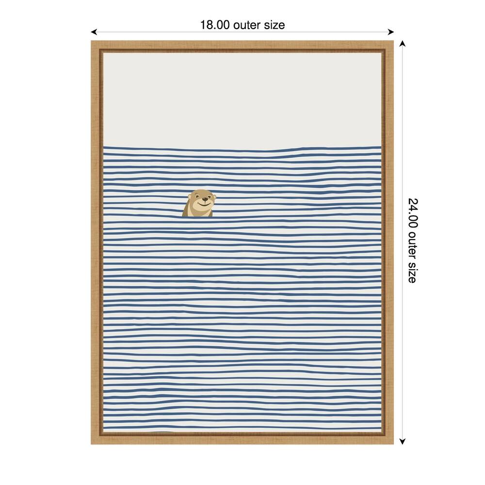 Otter in the Waves by Little Dean Framed Canvas Wall Art