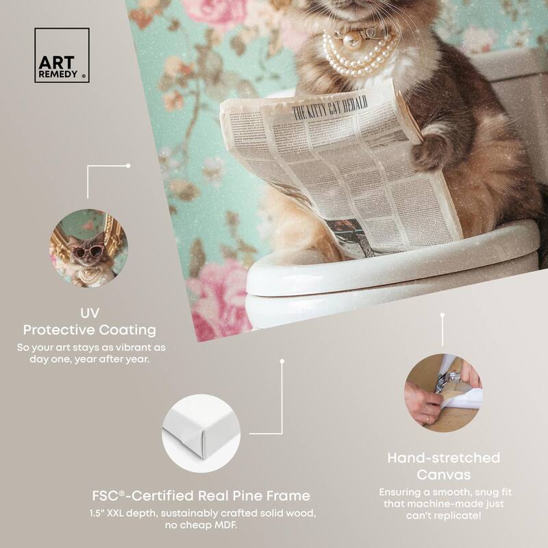 Ornate Kitty Toilet Time Canvas by Art Remedy, Gallery Wrapped