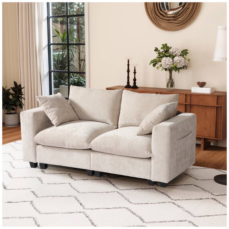 Lucca Chenille Upholstered Modular Loveseat with USB Port