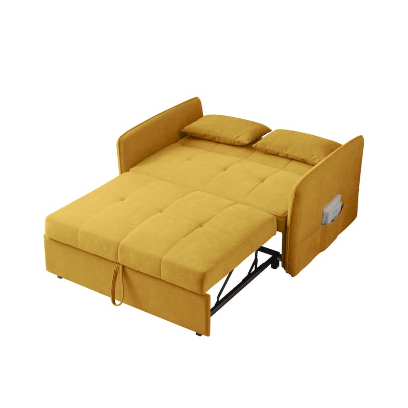 3 in 1 Convertible Sleeper Sofa Bed, Small Sofa with Side Pockets and 2 Pillows, Chenille Loveseat with Adjustable Arms