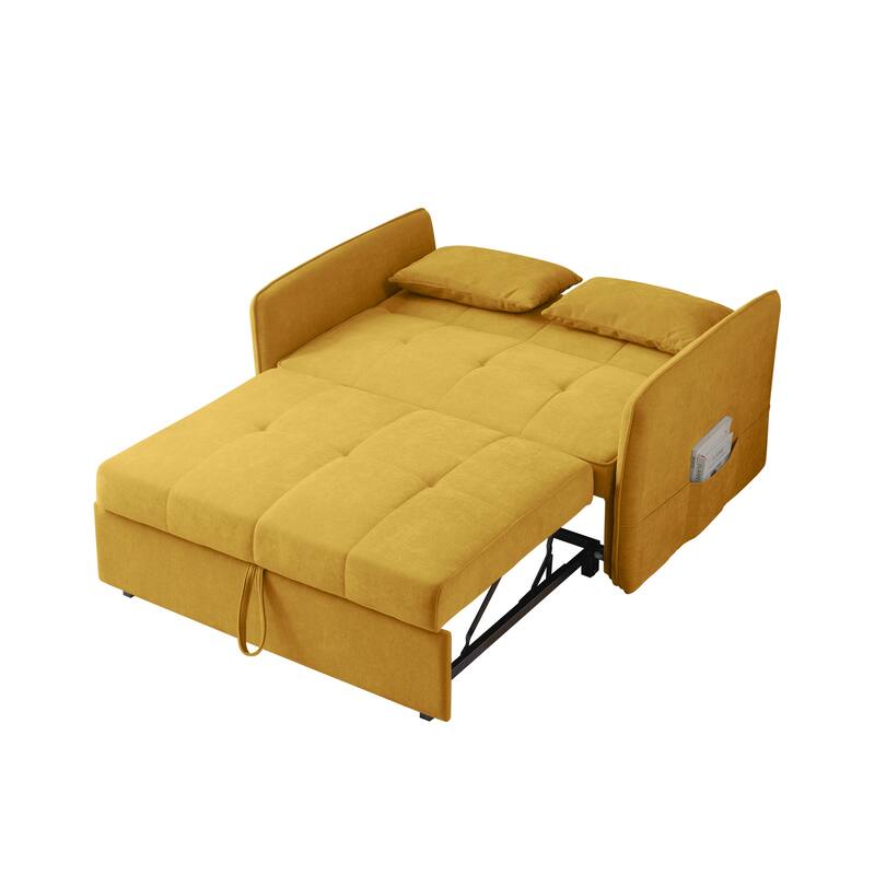 Yellow Fabric Pull-out Sofa Bed with Adjustable Armrests