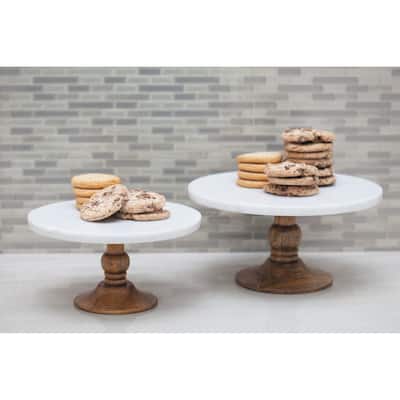 White Mango Wood Cake Stand with Wood Base