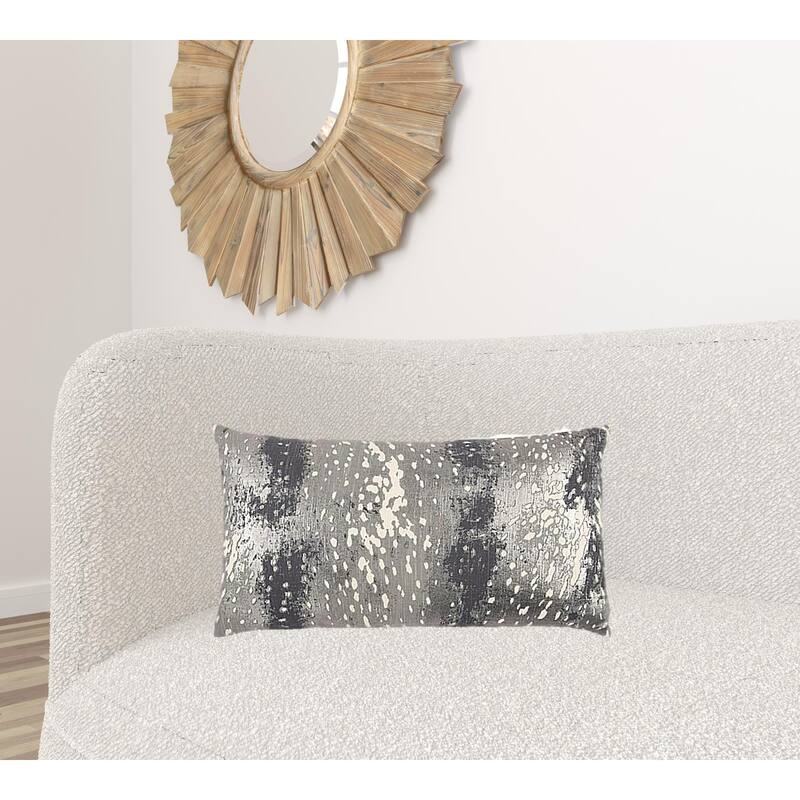 Gray Silver Metallic Abstract Pattern Lumbar Pillow