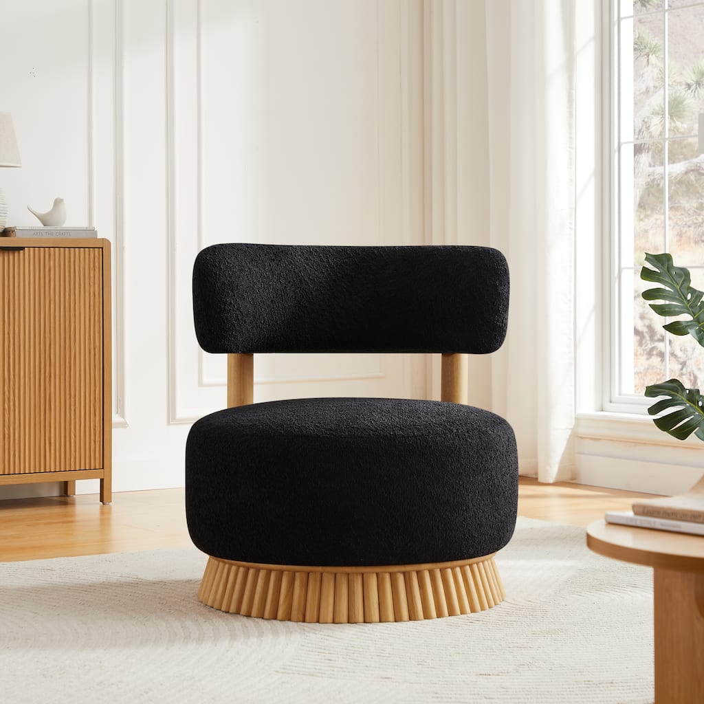 Armless Accent Chair for Living Room, Modern Slipper Vanity Chair with Wooden Base, Upholstered Bedroom Chair