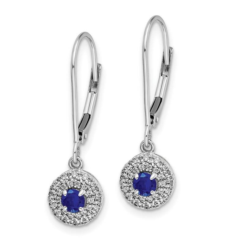 Curata 14k White Gold Diamond Halo Sapphire Leverback Long Drop Dangle Earrings - 27x8mm Wide