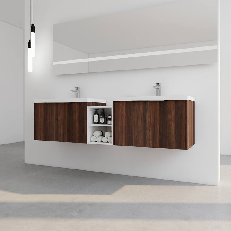 60 Inch Bathroom Vanity with Soft Close Doors, Resin Sink, Ample Storage and Matching Small Shelves (KD Packing)