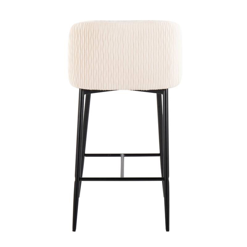 Lumisource Waves Counter Stool in Chrome and Silver Velvet - Set of 2 - 21"Lx19.75"Wx36"H