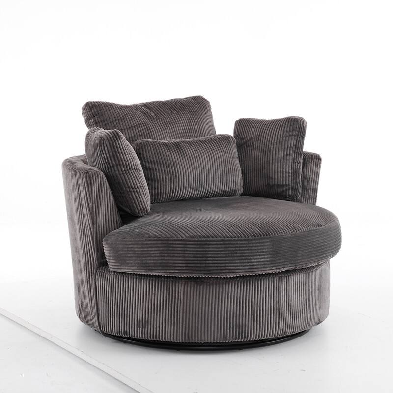 Velvet Crescent Upholstered Swivel Accent Chair - Grey