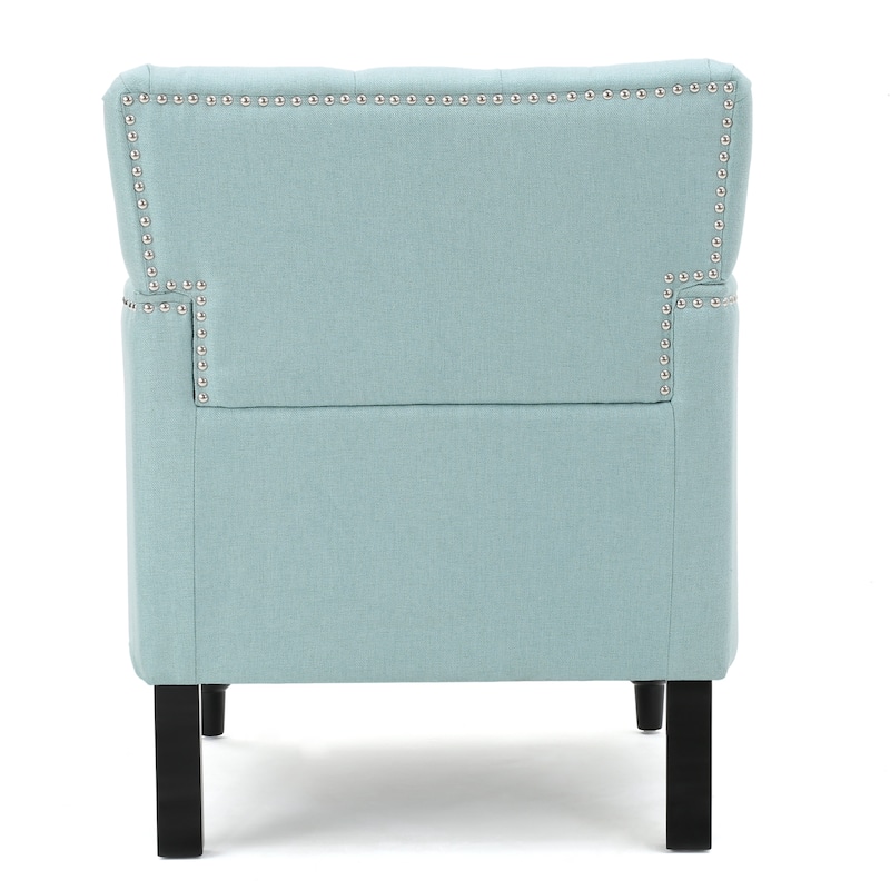 Roomfitters Tufted Club Chair, Upholstered Fabric Armchair with Nailhead Trim and Birch Wood Legs