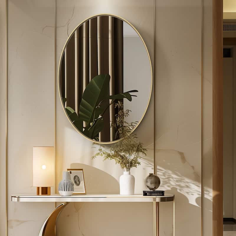 Oval Wall Mirror Brushed Gold Aluminum Framed Vanity Accent Mirror - 22"x30"