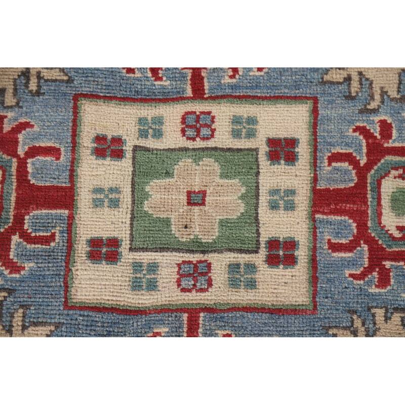 Hand Knotted Oriental 100% Wool Carpet Traditional Geometric Beige & Ivories Kazak Area Rug - 9' 9'' X 6' 7''
