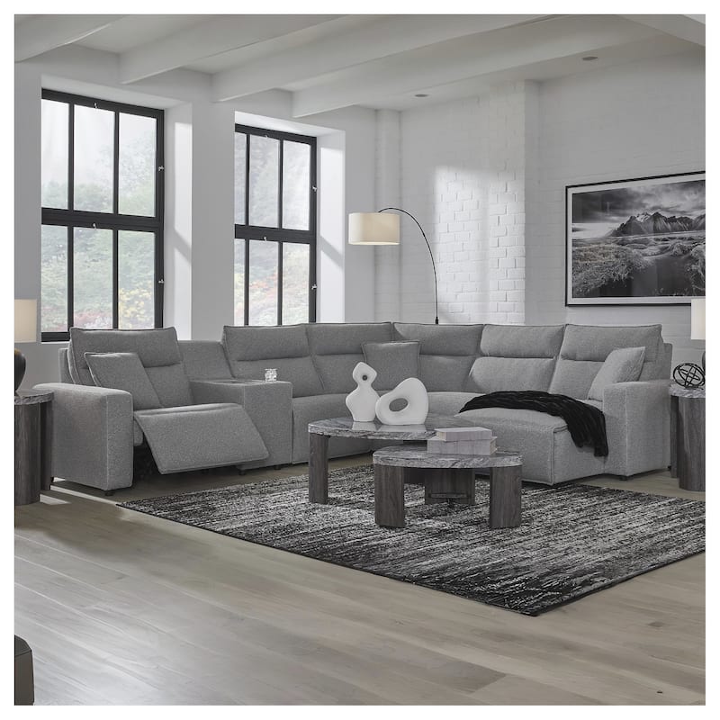 Signature Design by Ashley Modmax Gray 6-Piece Power Reclining Sectional with Chaise - 143" W x 125" D x 41" H - Gray - Left Facing