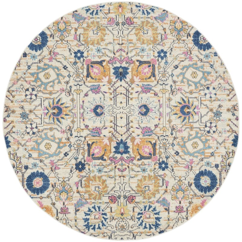 Caki Power Loomed Geometric Floral Area Rug By HomeRoots - 8' Round