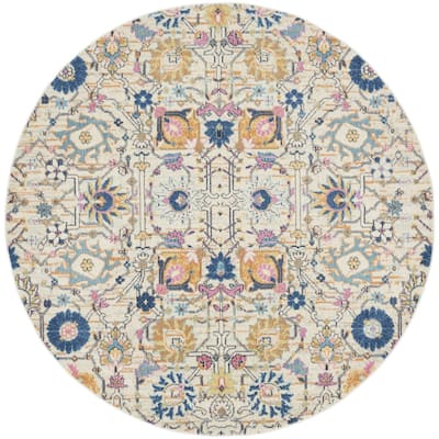 Caki Power Loomed Geometric Floral Area Rug By HomeRoots - 8' Round