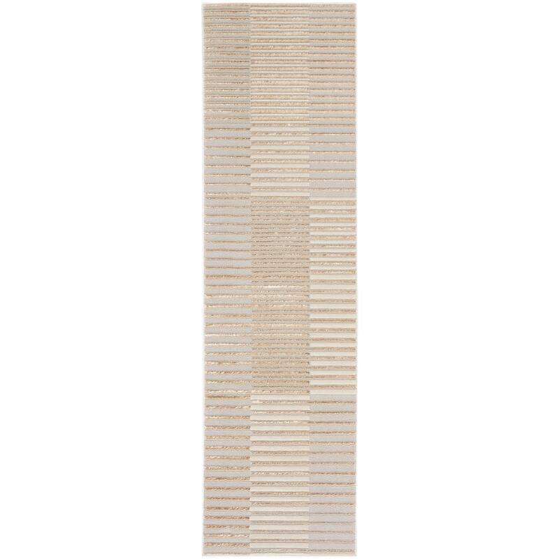 Nourison Brushstrokes Indoor only Striped Area Rug - 2' 2" x 8' - Beige - Runner