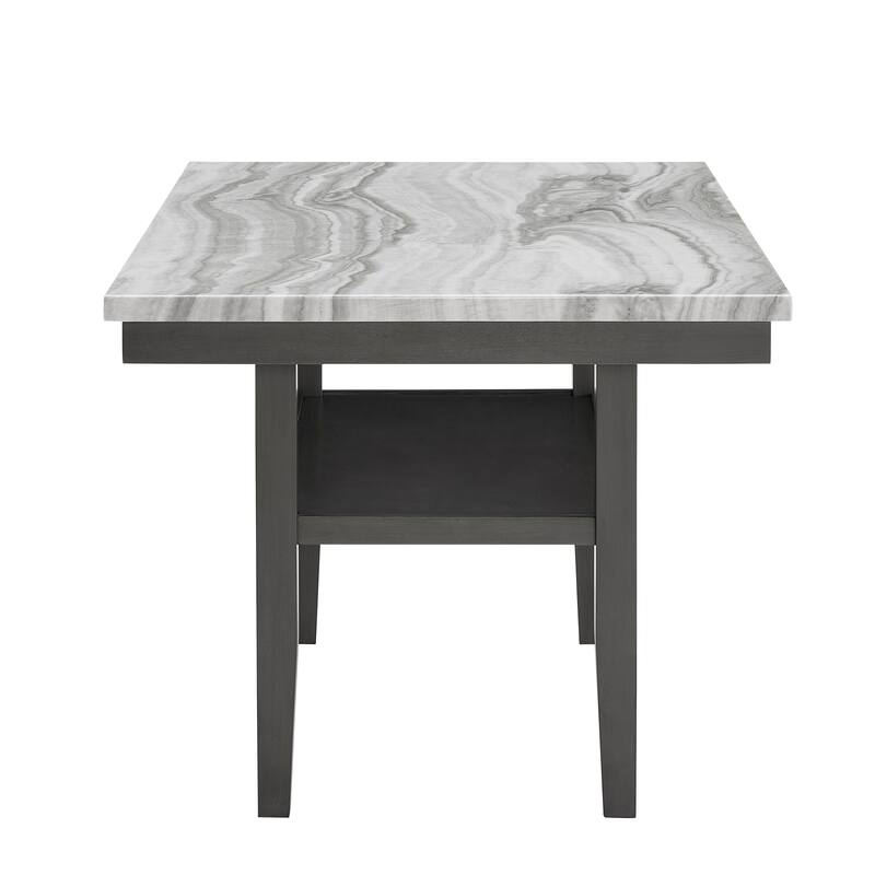 Selena 60" Gray Faux Marble Top Rectangular Dining Table with Storage Shelf in Gray Wood Finish
