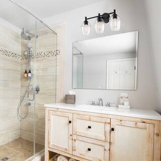 Summer Jazz 24 in. 3-Light Matte Black Vanity Light with Clear Glass Shades for Bathrooms