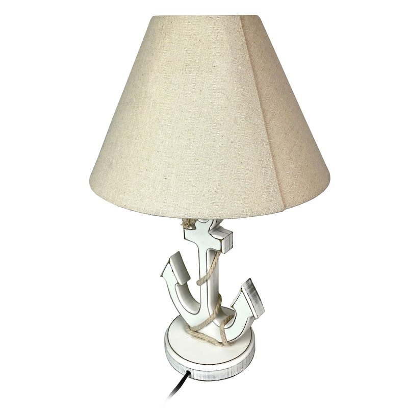 Coastal White Anchor Table Lamp 19" Nautical Beach Decor With Shade - 19 X 12 X 12 inches