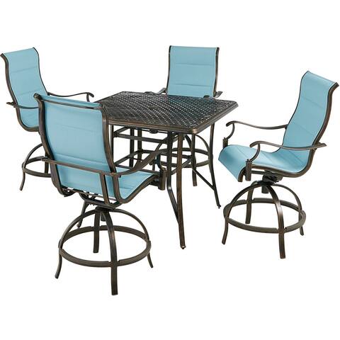 Hanover Traditions 5-Piece High-Dining Set in Blue with 4 Padded Swivel Counter-Height Chairs and 42-in. Cast-top Table