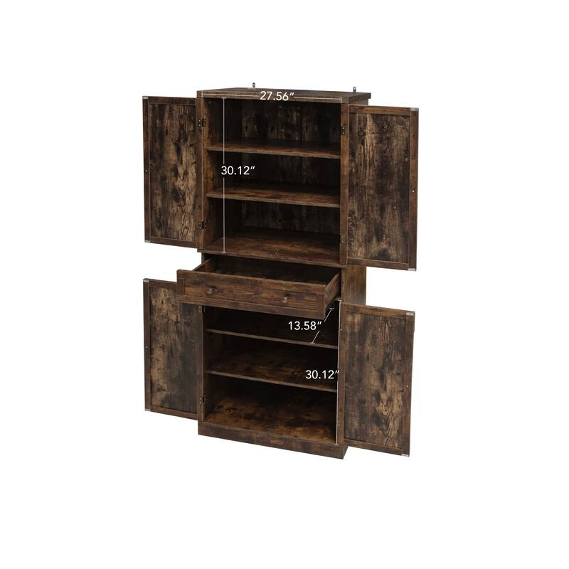 4 Door Cabinet with 1 Drawer, with 4 Adjustable Inner Shelves, Storage Cabinet