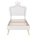 preview thumbnail 13 of 16, Twin Size Upholstered Bed Frame with LED Lights, Modern Upholstered Princess Bed with Crown Headboard, White+Pink