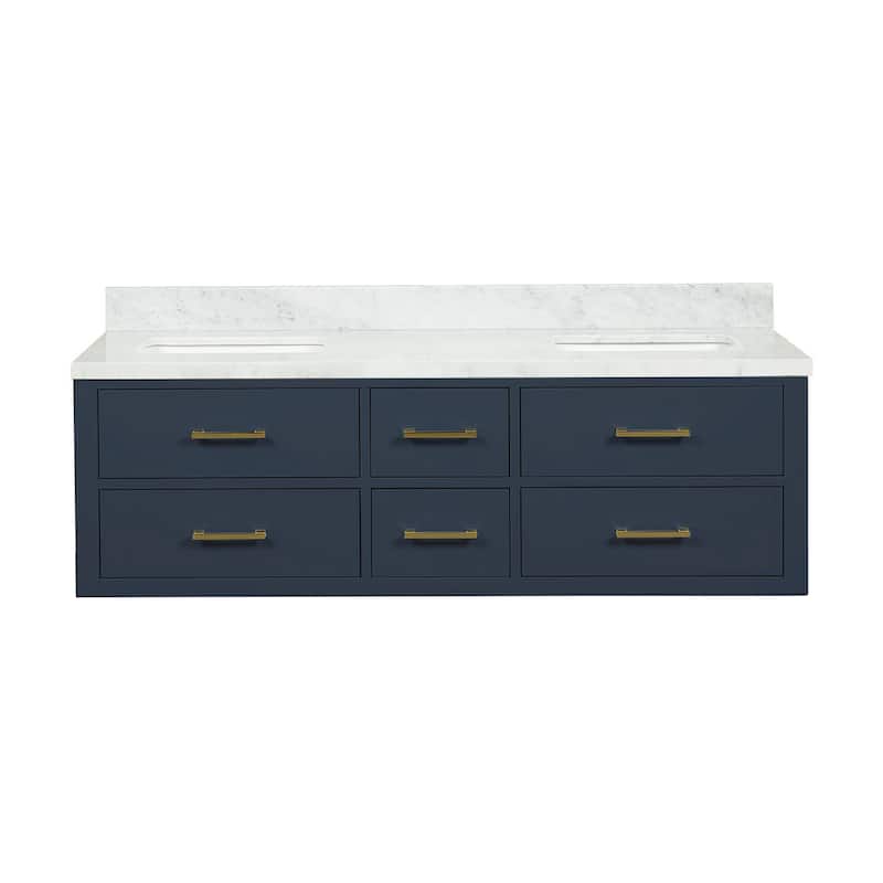 Lexora Castor Double Bath Vanity and Carrara Marble Top - 60 Inch - Blue