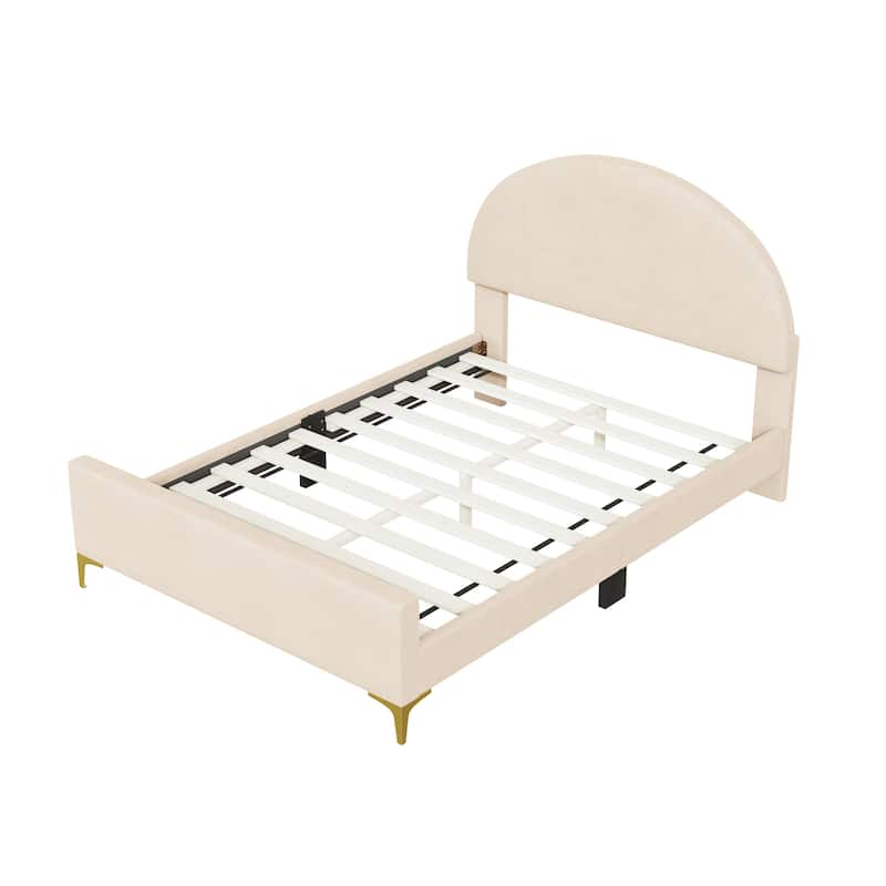 HomeRoots Beige Tufted Velvet Upholstered Queen Bed Frame