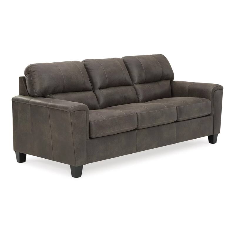Nav 89 Inch Queen Sofa Sleeper with Plush Cushions, Taupe Faux Leather