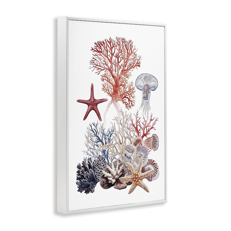 Stupell Aquatic Animals & Coral Framed Giclee Art Design By Ramona Murdock